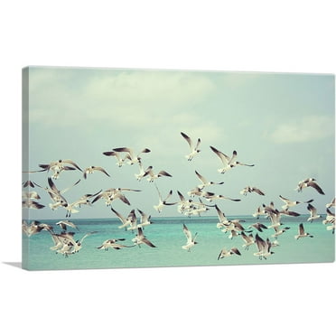 ARTCANVAS Flying Seagulls Home Decor Rectangle Canvas Art Print - Size: 26" x 18" (0.75" Deep)