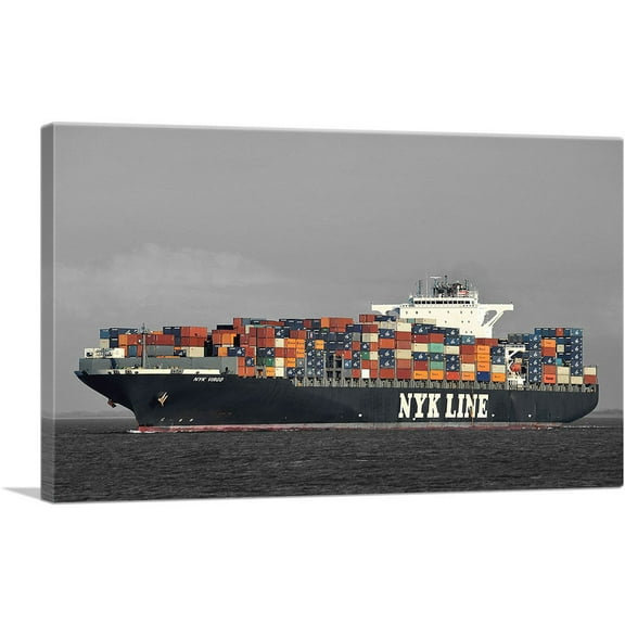 ARTCANVAS Freight Shipping Container Boat In The Ocean Canvas Art Print - Size: 18" x 12" (1.50" Deep)
