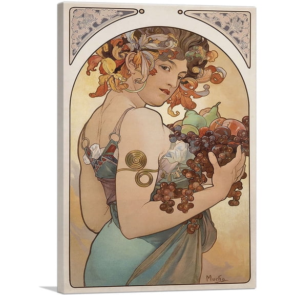 ARTCANVAS Fruit 1897 Canvas Art Print by Alphonse Mucha - Size: 12" x 8" (0.75" Deep)