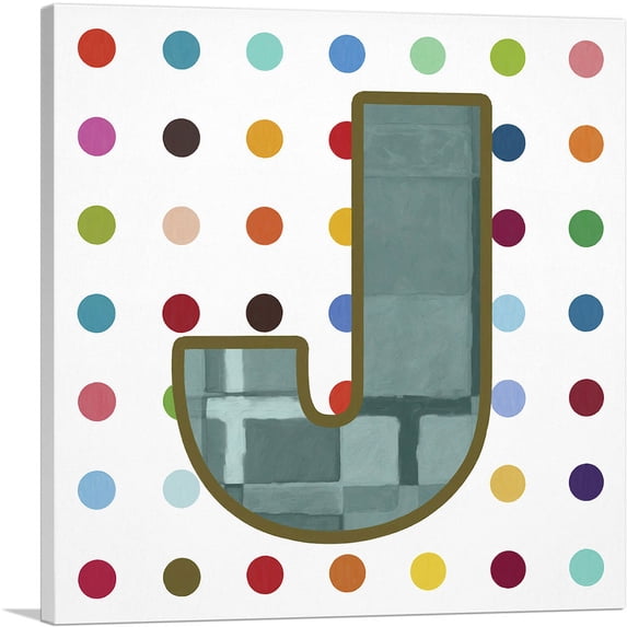 ARTCANVAS Fun Polka Dots Letter J Canvas Art Print - Size: 36" x 36" (1.50" Deep)