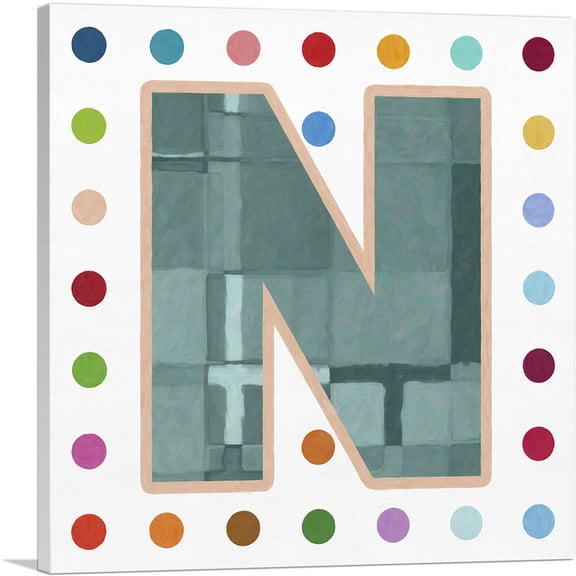 ARTCANVAS Fun Polka Dots Letter N Canvas Art Print - Size: 12" x 12" (0.75" Deep)