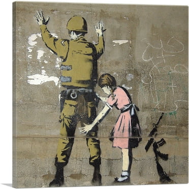 ARTCANVAS Girl and a Soldier Canvas Art Print by Banksy - Size: 18" x 18" (0.75" Deep)