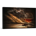thumbnail image 1 of ARTCANVAS Glass of Bourbon Whiskey and Smoking Cigar Canvas Art Print - Size: 18" x 12" (1.50" Deep), 1 of 9