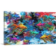 ARTCANVAS Goldfish Freshwater Aquarium Fishes Rectangle Canvas Art Print - Size: 26" x 18" (0.75" Deep)