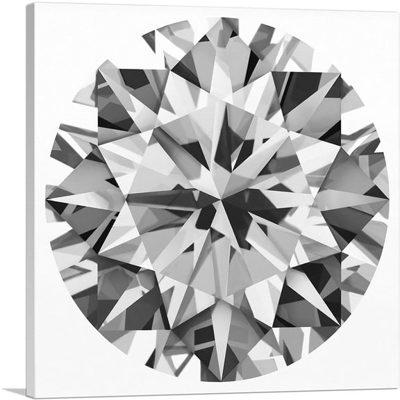 ARTCANVAS Gray White Round Brilliant Cut Diamond Jewel Canvas Art Print - Size: 18" x 18" (0.75" Deep)