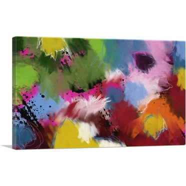ARTCANVAS Green Blue Pink Orange Modern Rectangle Canvas Art Print - Size: 26" x 18" (0.75" Deep)