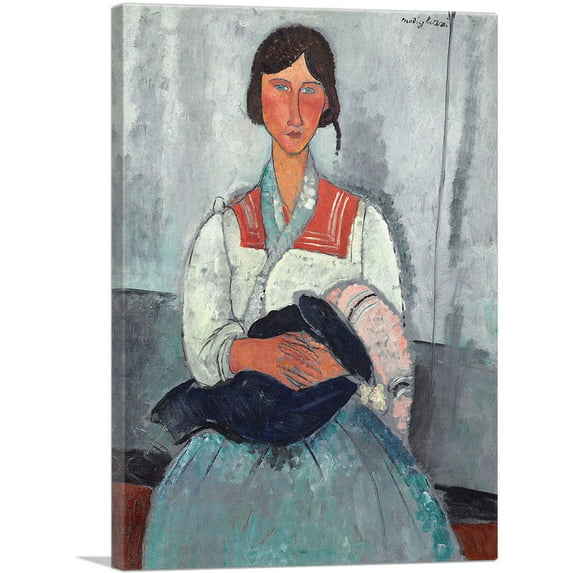 ARTCANVAS Gypsy Woman with Baby 1919 Canvas Art Print by Amedeo Modigliani - Size: 40" x 26" (0.75" Deep)