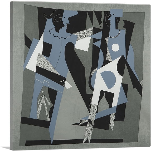 ARTCANVAS Harlequin and Woman with Necklace 1917 Canvas Art Print by Pablo Picasso - Size: 26" x 26" (0.75" Deep)