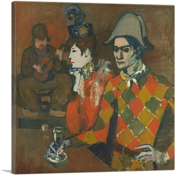 ARTCANVAS Harlequin with a Glass - Au Lapin Agile 1905 Canvas Art Print by Pablo Picasso - Size: 12" x 12" (0.75" Deep)