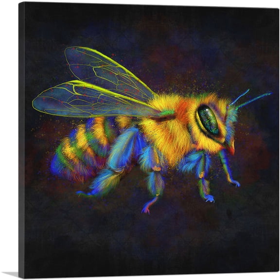 ARTCANVAS Honey Bumble Bee Insect Canvas Art Print - Size: 18" x 18" (0.75" Deep)
