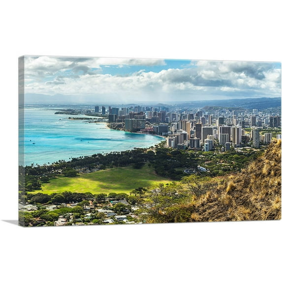 ARTCANVAS Honolulu Hawaii Beach Skyline Canvas Art Print - Size: 60" x 40" (0.75" Deep) (3-Piece)