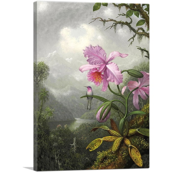 ARTCANVAS Hummingbird Perched on the Orchid Plant 1901 Canvas Art Print by Martin Johnson Heade - Size: 40" x 26" (0.75" Deep)
