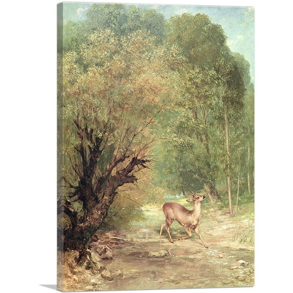 ARTCANVAS Hunted Roe-Deer On The Alert Spring 1867 Canvas Art Print by Gustave Courbet - Size: 26" x 18" (0.75" Deep)