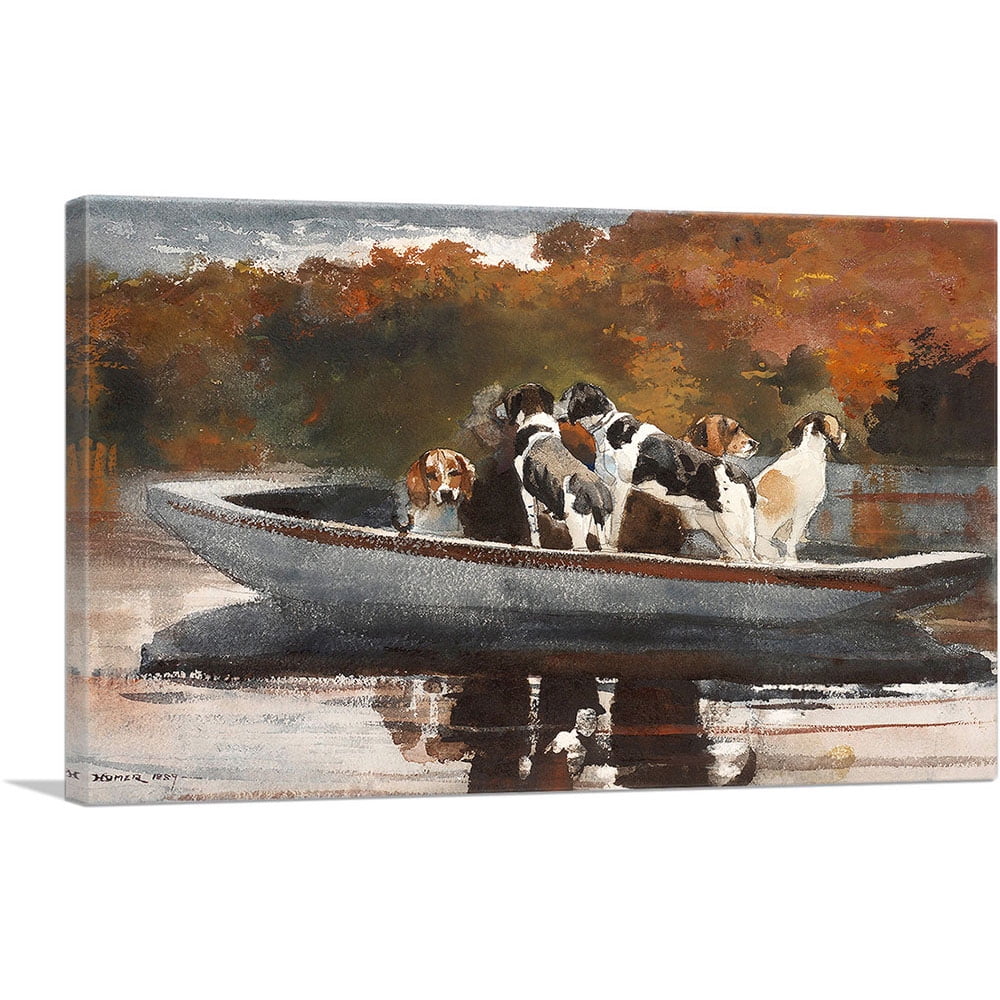 Hunting Dogs in Boat Canvas Art Print by Winslow Homer, 18" x 12"