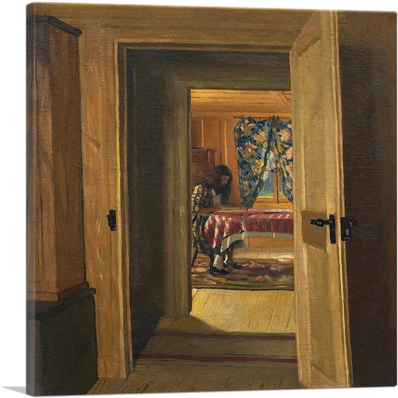 ARTCANVAS Interior With a Young Girl Writing 1905 Canvas Art Print by Felix Vallotton - Size: 26" x 26" (0.75" Deep)