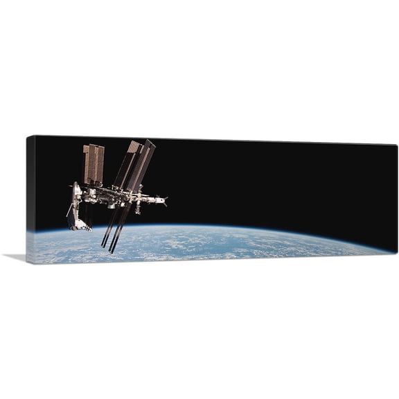 ARTCANVAS International Space Station Docked Space Shuttle Endeavour Canvas Art Print - Size: 36" x 12" (0.75" Deep)