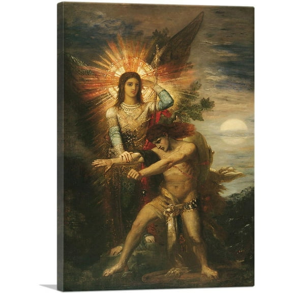 ARTCANVAS Jacob And The Angel 1878 Canvas Art Print by Gustave Moreau - Size: 26" x 18" (0.75" Deep)