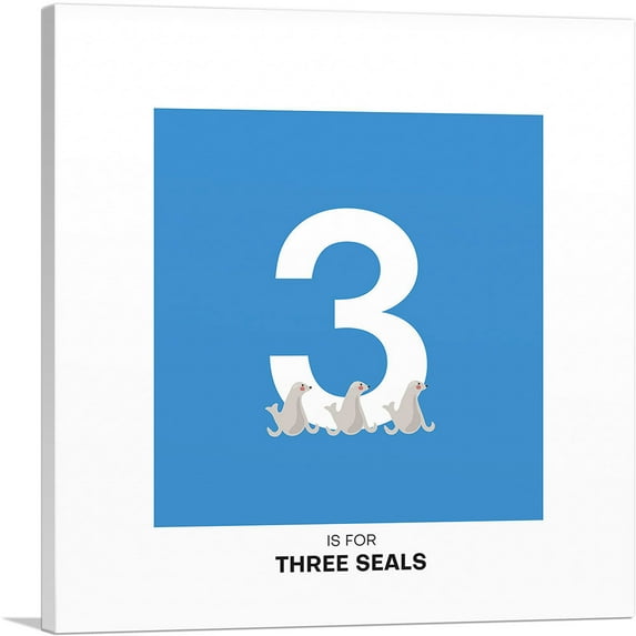 ARTCANVAS Kids Animal Alphabet Number 3 Three Numeral Canvas Art Print - Size: 12" x 12" (1.50" Deep)