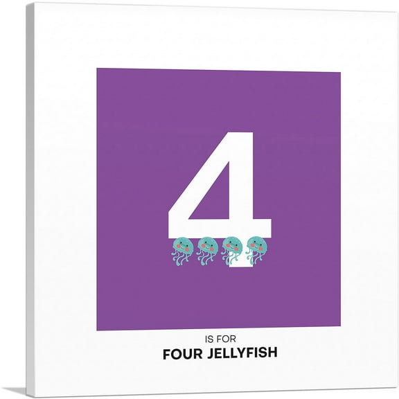 ARTCANVAS Kids Animal Alphabet Number 4 Four Numeral Canvas Art Print - Size: 18" x 18" (0.75" Deep)