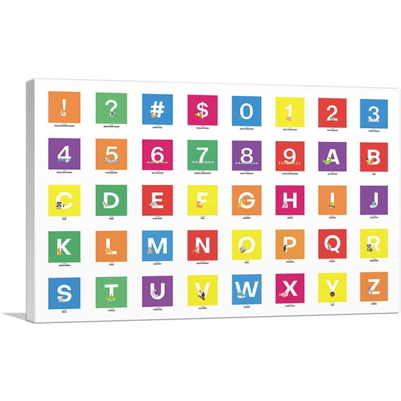 ARTCANVAS Kids Colorful Animal Horizontal Rectangle Full Alphabet Canvas Art Print - Size: 26" x 18" (1.50" Deep)
