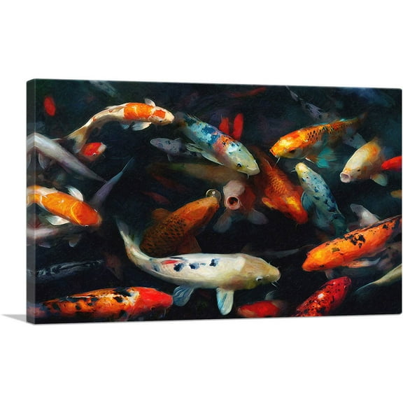 ARTCANVAS Koi Carp Fish China Asia Japan in Pond Canvas Art Print - Size: 26" x 18" (0.75" Deep)