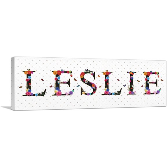 ARTCANVAS LESLIE Girls Name Room Decor Canvas Art Print - Size: 36" x 12" (0.75" Deep)