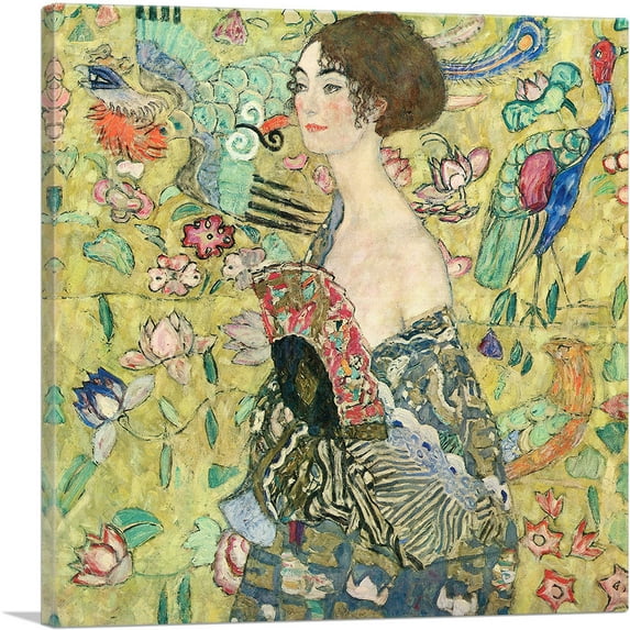 ARTCANVAS Lady With Fan 1918 Canvas Art Print by Gustav Klimt - Size: 36" x 36" (1.50" Deep)