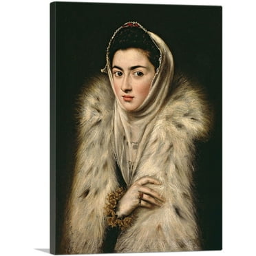 ARTCANVAS Lady in a Fur Wrap Canvas Art Print by El Greco - Size: 26" x 18" (0.75" Deep)