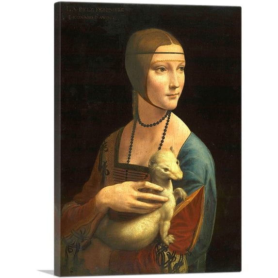 ARTCANVAS Lady with an Ermine 1489 Canvas Art Print by Leonardo da Vinci - Size: 12" x 8" (0.75" Deep)