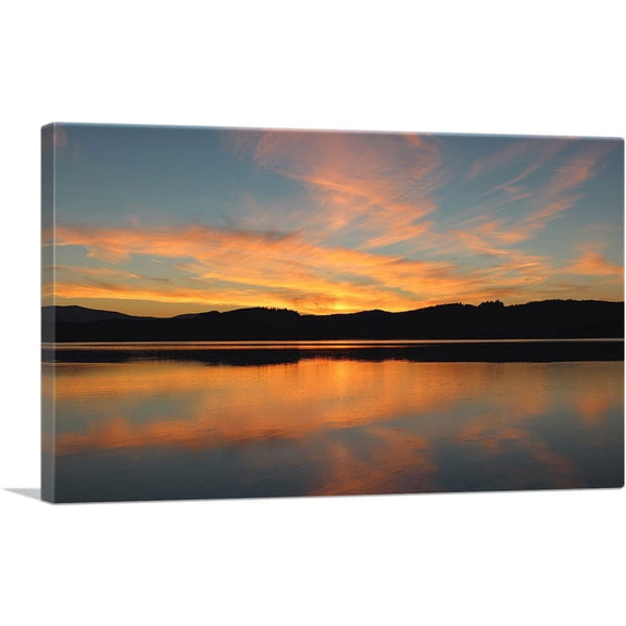 ARTCANVAS Lake Sunset Home Decor Rectangle Canvas Art Print - Size: 26" x 18" (0.75" Deep)