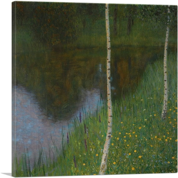 ARTCANVAS Lakeshore with Birches 1902 Canvas Art Print by Gustav Klimt - Size: 18" x 18" (1.50" Deep)