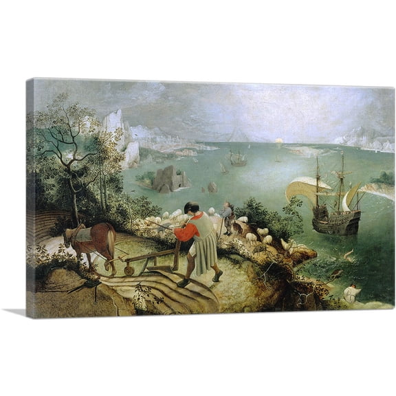 ARTCANVAS Landscape With the Fall of Icarus 1555 Canvas Art Print by Pieter Bruegel the Elder - Size: 12" x 8" (0.75" Deep)