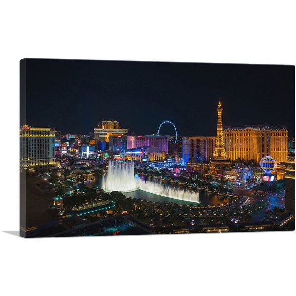 ARTCANVAS Las Vegas Strip Nevada Party City at Midnight Canvas Art Print - Size: 26" x 18" (0.75" Deep)