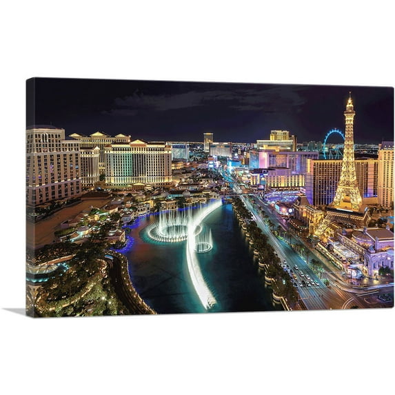 ARTCANVAS Las Vegas at Night Glowing Lights Canvas Art Print - Size: 12" x 8" (0.75" Deep)