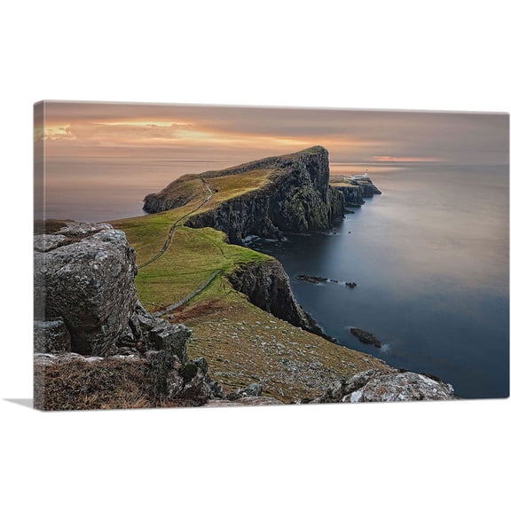 ARTCANVAS Lighthouse on an Oceanside Cliff, Scotland Canvas Art Print - Size: 60" x 40" (0.75" Deep) (3-Piece)