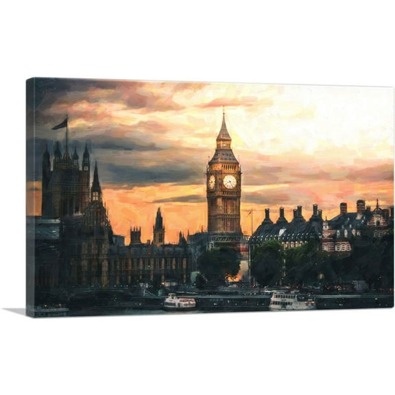 ARTCANVAS London England Cityscape Skyline Canvas Art Print - Size: 26" x 18" (0.75" Deep)