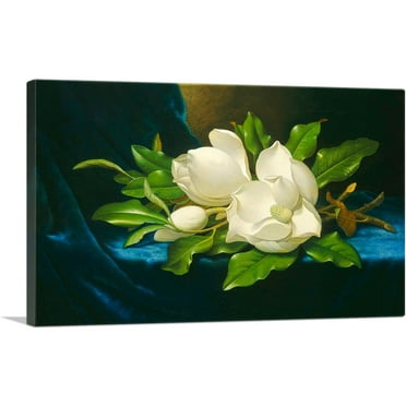 ARTCANVAS Magnolias on a Blue Velvet Cloth 1890 Canvas Art Print by Martin Johnson Heade - Size: 26" x 18" (0.75" Deep)