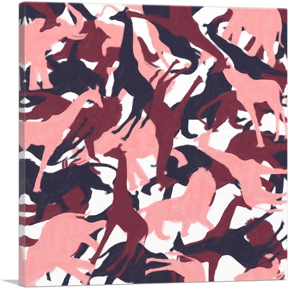 ARTCANVAS Maroon Pink Black Camo Camouflage Wild Jungle Animals Pattern Canvas Art Print - Size: 18" x 18" (0.75" Deep)