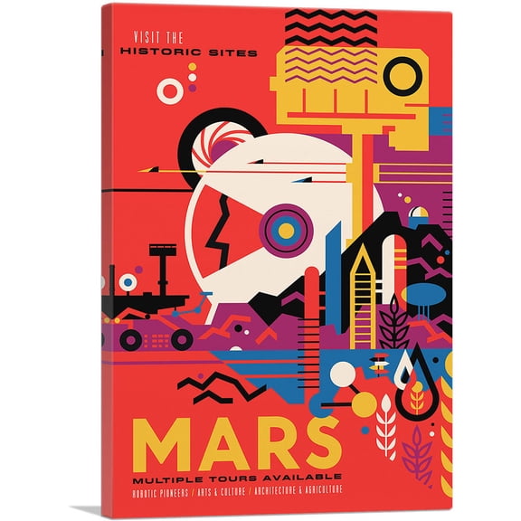 ARTCANVAS Mars Imagine a Future Where Early Explorations Become Historic Sites NASA Poster Canvas Art Print - Size: 60" x 40" (0.75" Deep) (3-Piece)