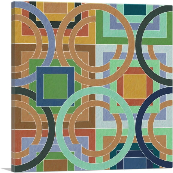 ARTCANVAS Mid-Century Modern Composition of Circles and Squares Canvas Art Print - Size: 18" x 18" (0.75" Deep)