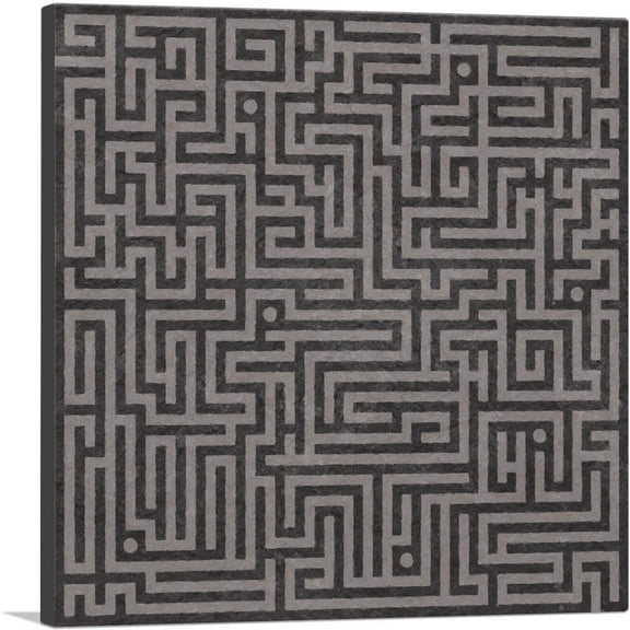 ARTCANVAS Mid-Century Modern Grunge Maze Canvas Art Print - Size: 18" x 18" (0.75" Deep)