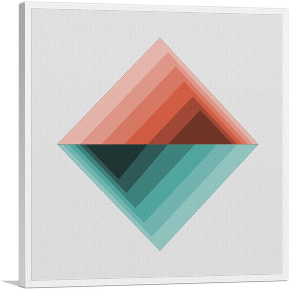 ARTCANVAS Mid-Century Modern Orange and Teal Reverse Mountains Canvas Art Print - Size: 18" x 18" (0.75" Deep)