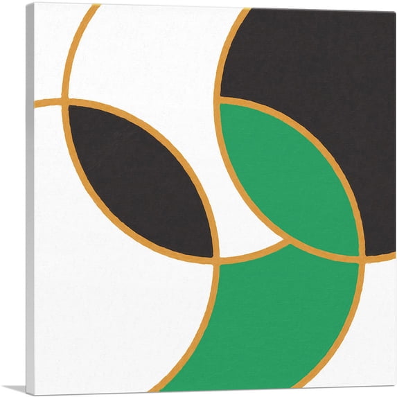 ARTCANVAS Mid-Century Modern Overlapping Circles in White, Black, and Green Canvas Art Print - Size: 18" x 18" (0.75" Deep)