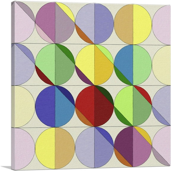 ARTCANVAS Mid-Century Modern Pastel Circles in a Grid Canvas Art Print - Size: 18" x 18" (0.75" Deep)
