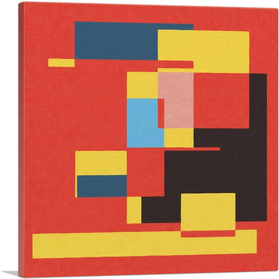 ARTCANVAS Mid-Century Modern Red Glitch City Canvas Art Print - Size: 26" x 26" (0.75" Deep)