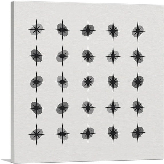 ARTCANVAS Mid-Century Modern Star Squad Greyscale Canvas Art Print - Size: 36" x 36" (0.75" Deep)