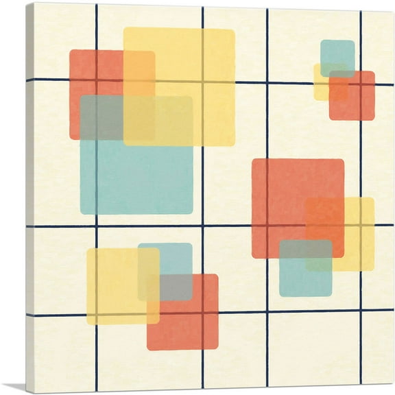 ARTCANVAS Mid-Century Modern Transparent Squares Over Lines Canvas Art Print - Size: 18" x 18" (0.75" Deep)