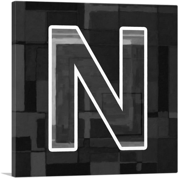 ARTCANVAS Modern Black White Alphabet Letter N Canvas Art Print - Size: 12" x 12" (0.75" Deep)