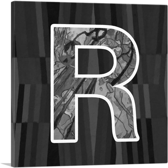 ARTCANVAS Modern Black White Alphabet Letter R Canvas Art Print - Size: 12" x 12" (0.75" Deep)