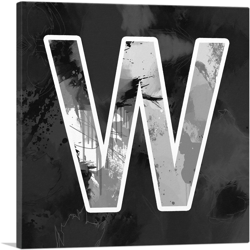 ARTCANVAS Modern Black White Alphabet Letter W Canvas Art Print - Size ...